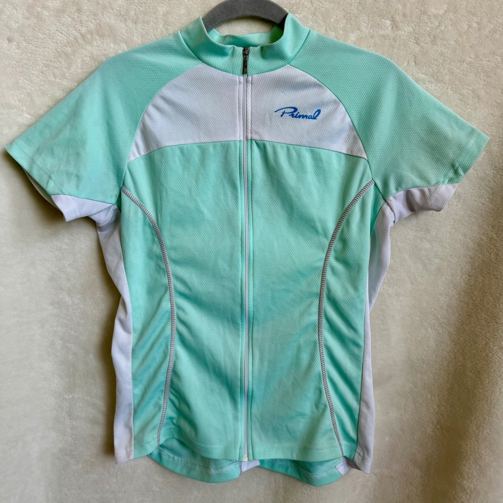 Primal Wear Mint Green White Colorblock Cycling Jersey Full Zip Sz Medium M